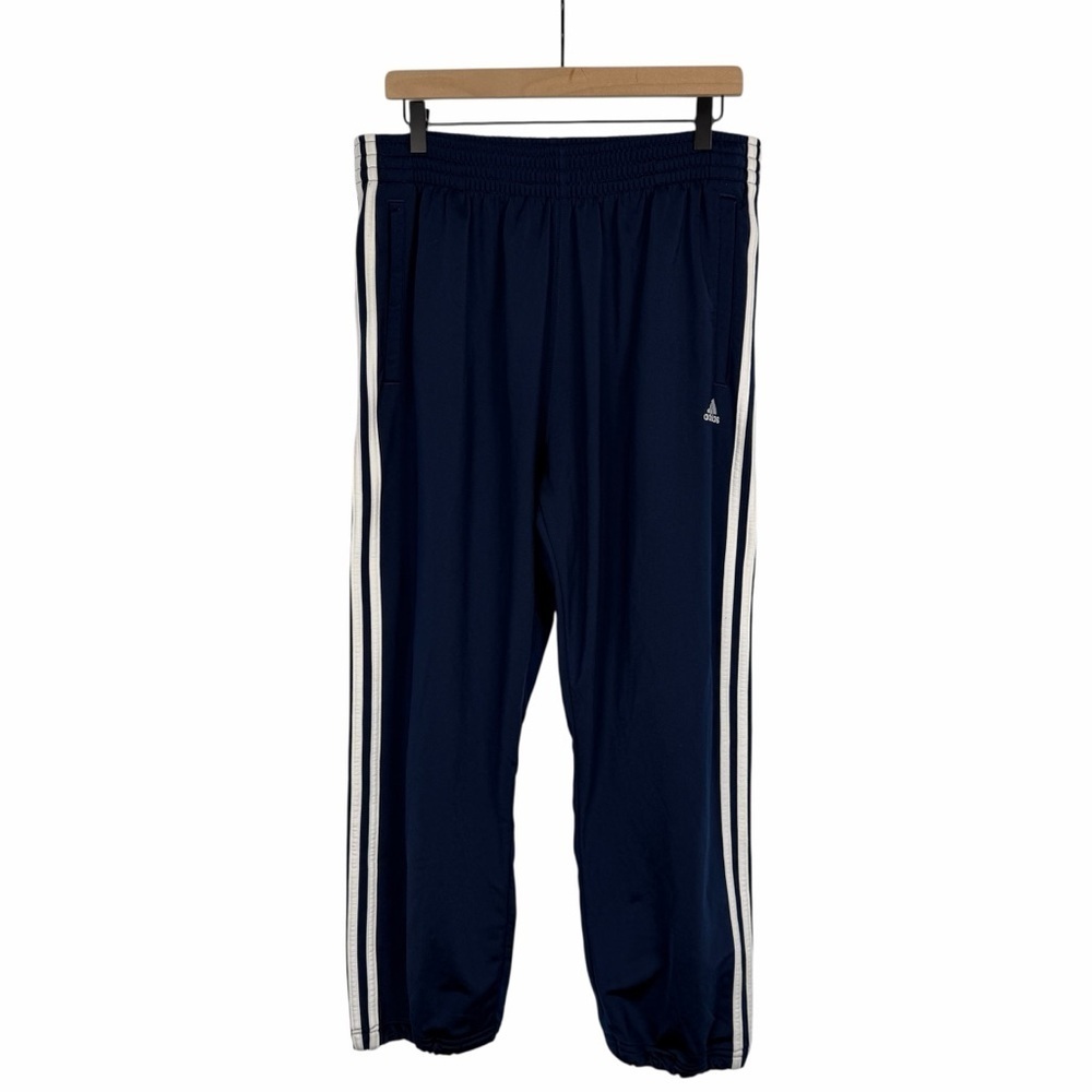 VTG ADIDAS Mens Three Stripe Tear Away Track Pants Dark Blue Medium Streetwear